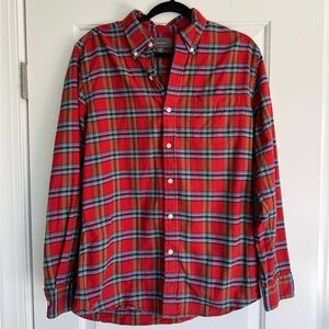 SADDLEBRED Men's Red Plaid Long Sleeve Button Down Flannel Shirt